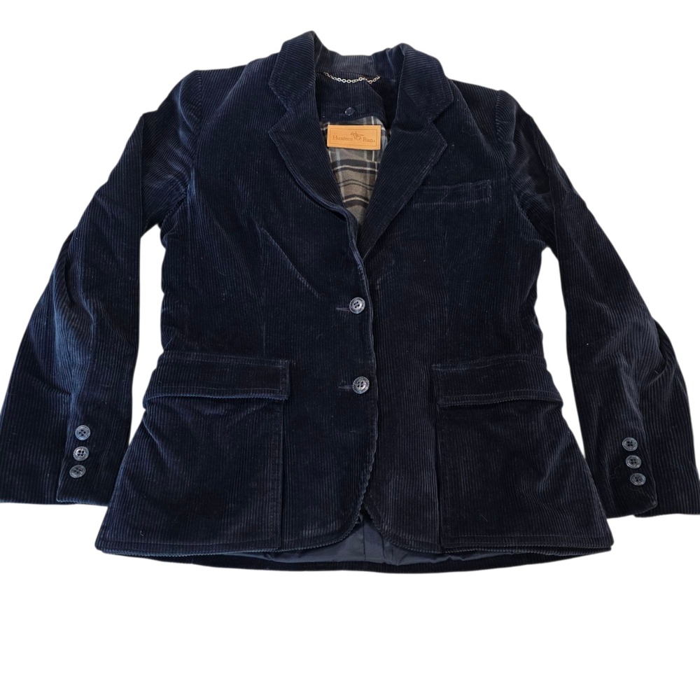 Hunters Run Blazer Jacket Womens Black 11 Cotton Corduroy Plaid Lining Chain
